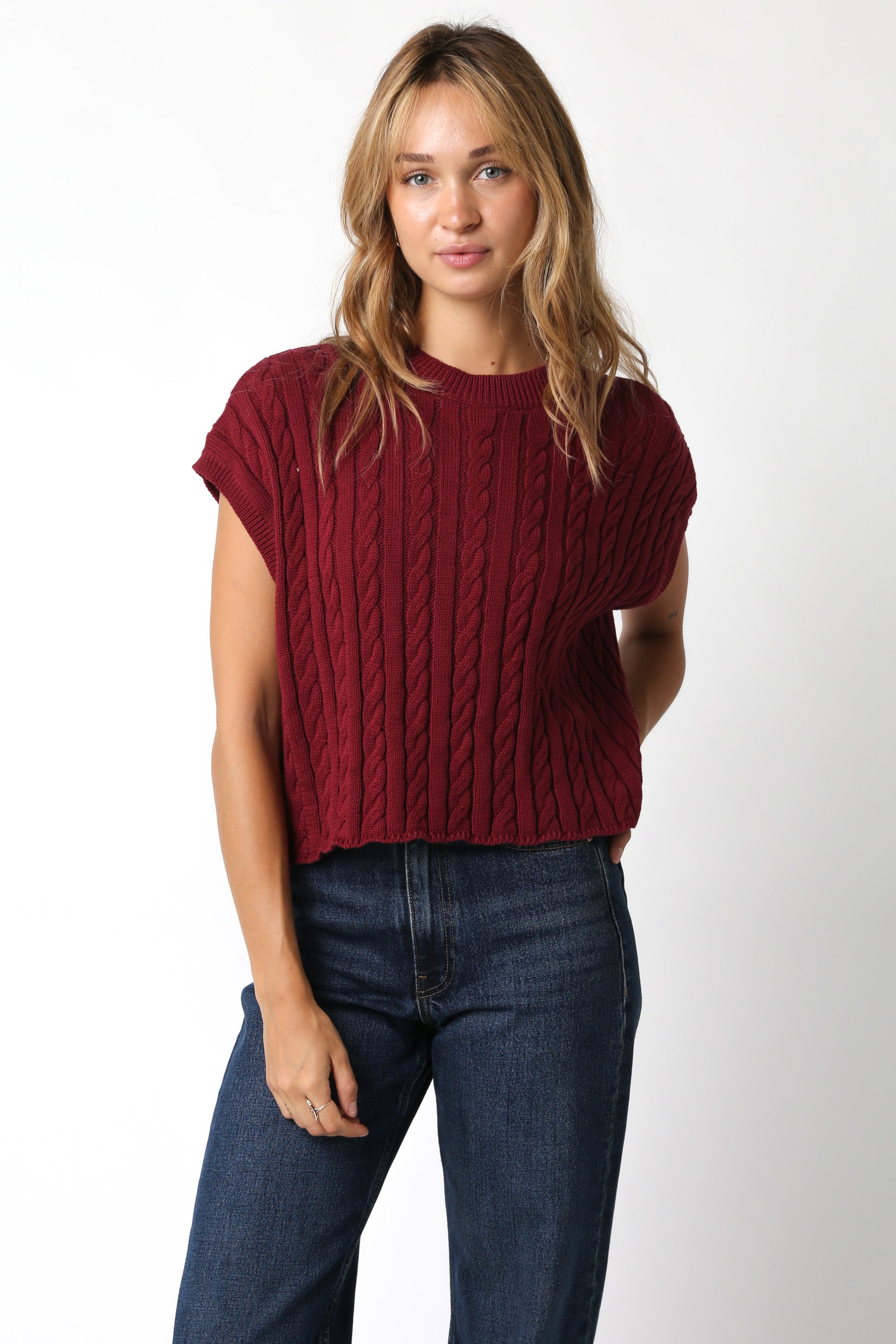 Alina Sweater Vest Top - Burgundy