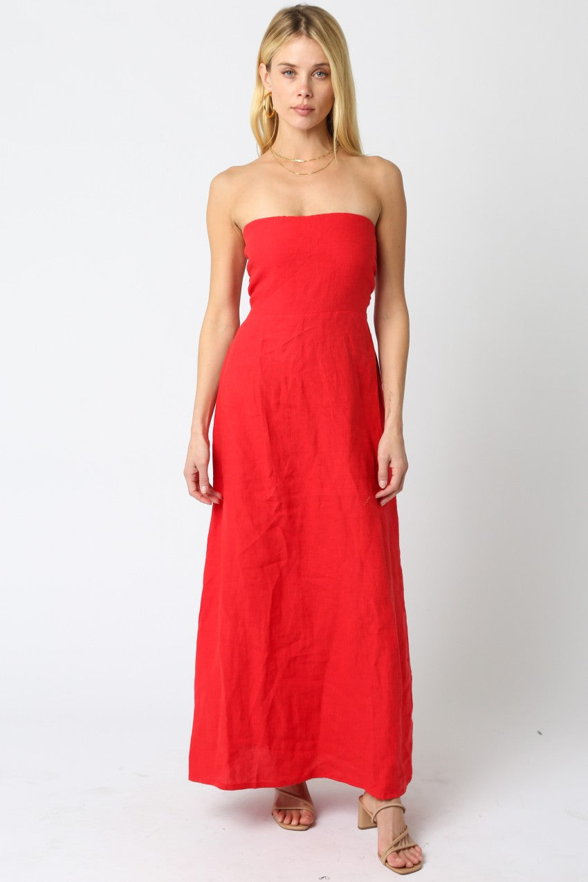 Red Strapless Maxi Dress