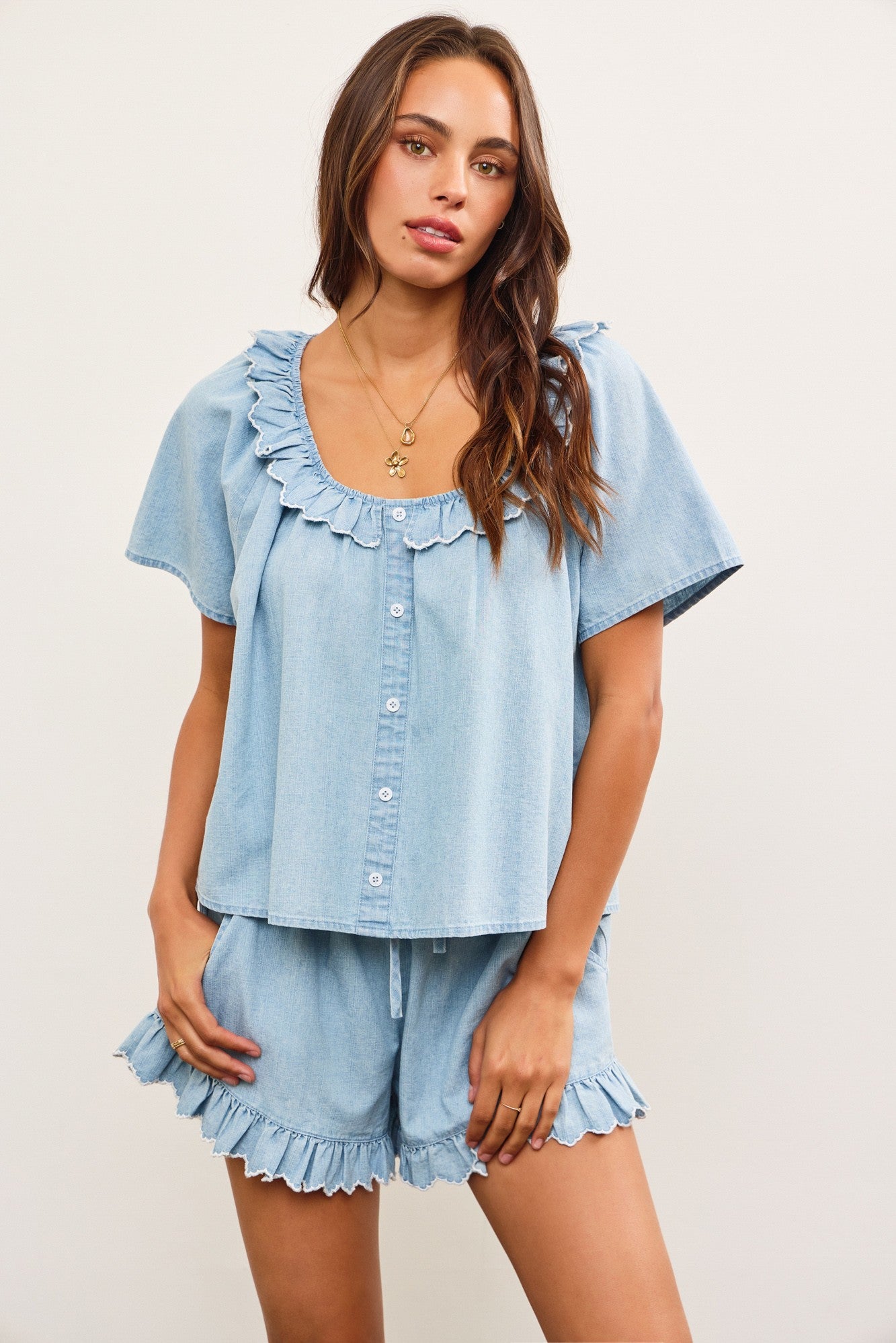 Ruffle Denim Top