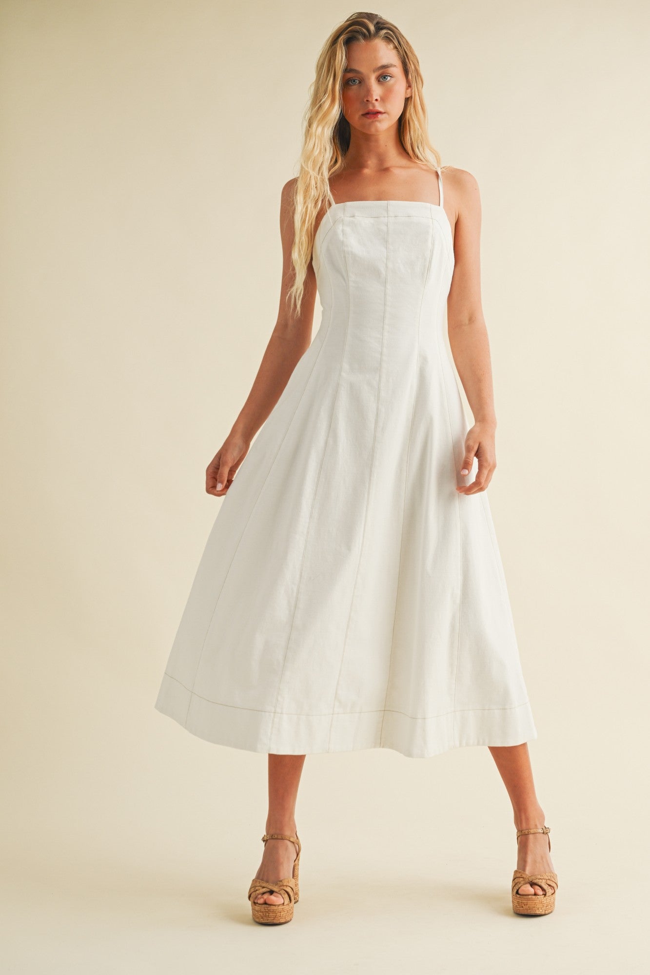 knee length dresses for ladies White Fluted Cami Dress – Sarah Liz Boutique
