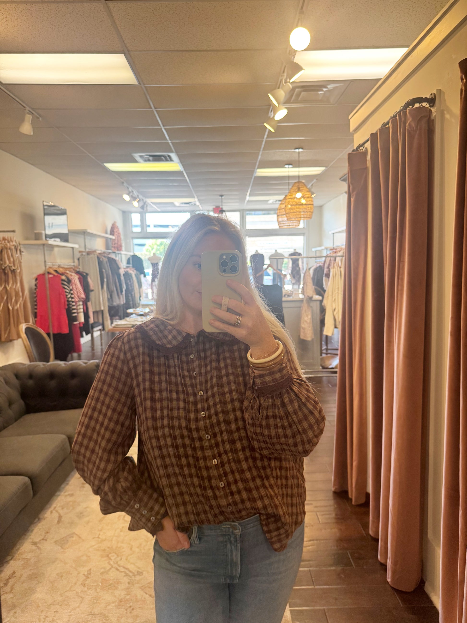 Brown Plaid Collar Top