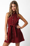 Burgundy Denim Button Dress