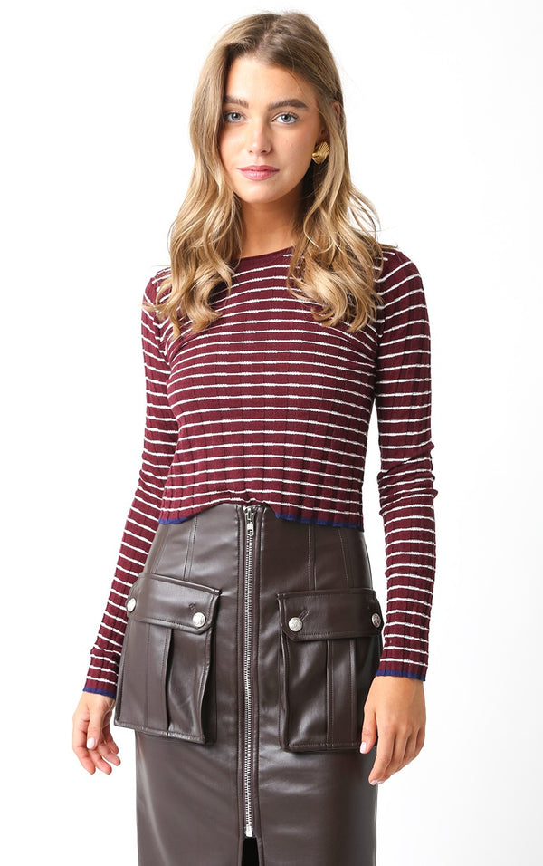 Stripe Knit Top - Burgundy