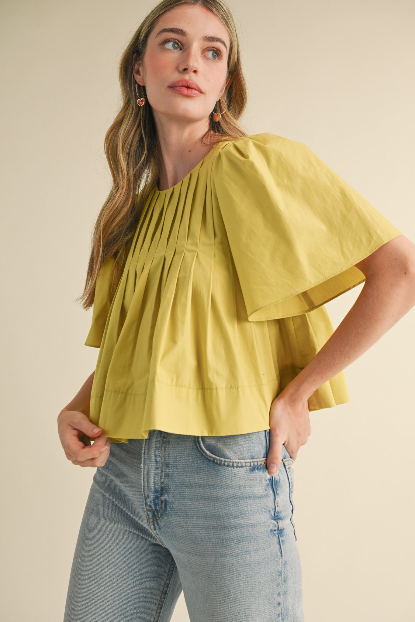 Lime Pleated Top