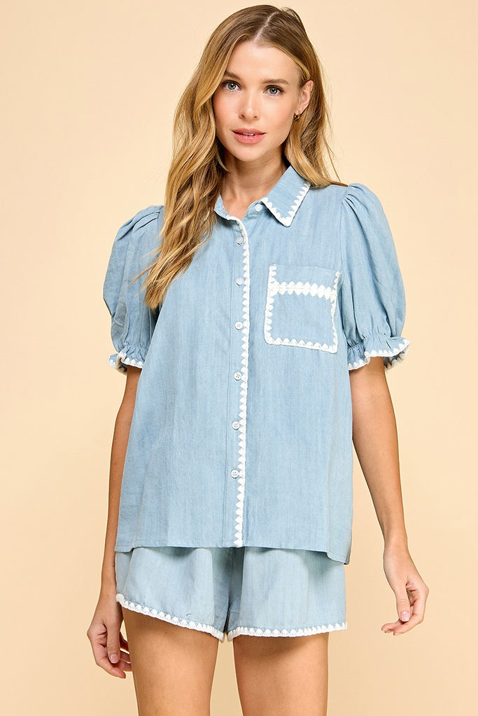Light Denim Stitch Top