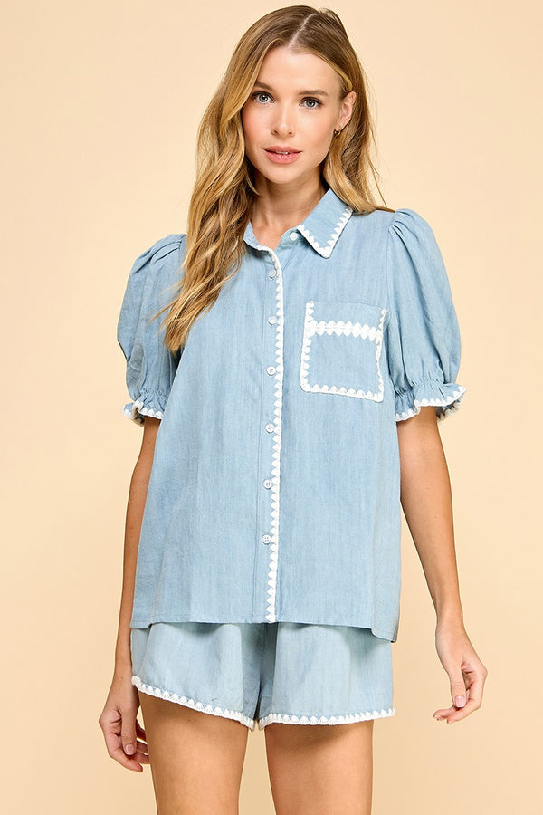 Light Denim Stitch Top