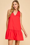Poplin Scallop Edge Red Dress