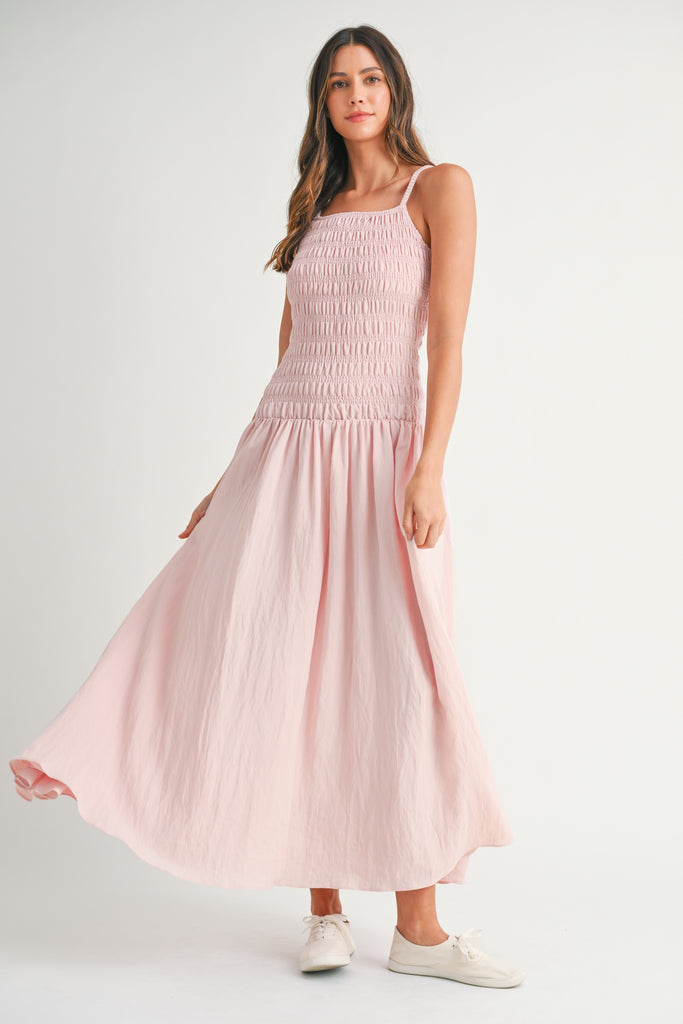 Pink Fit and Flare Midi Dress
