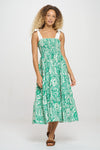 Green Paisley Tie Midi Dress