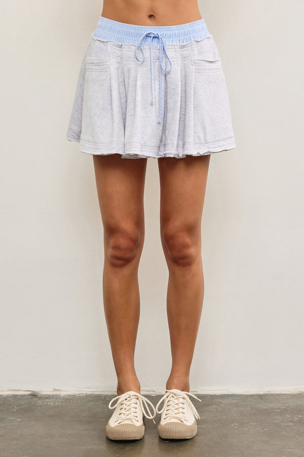 Stripe Waist Pleated Skort