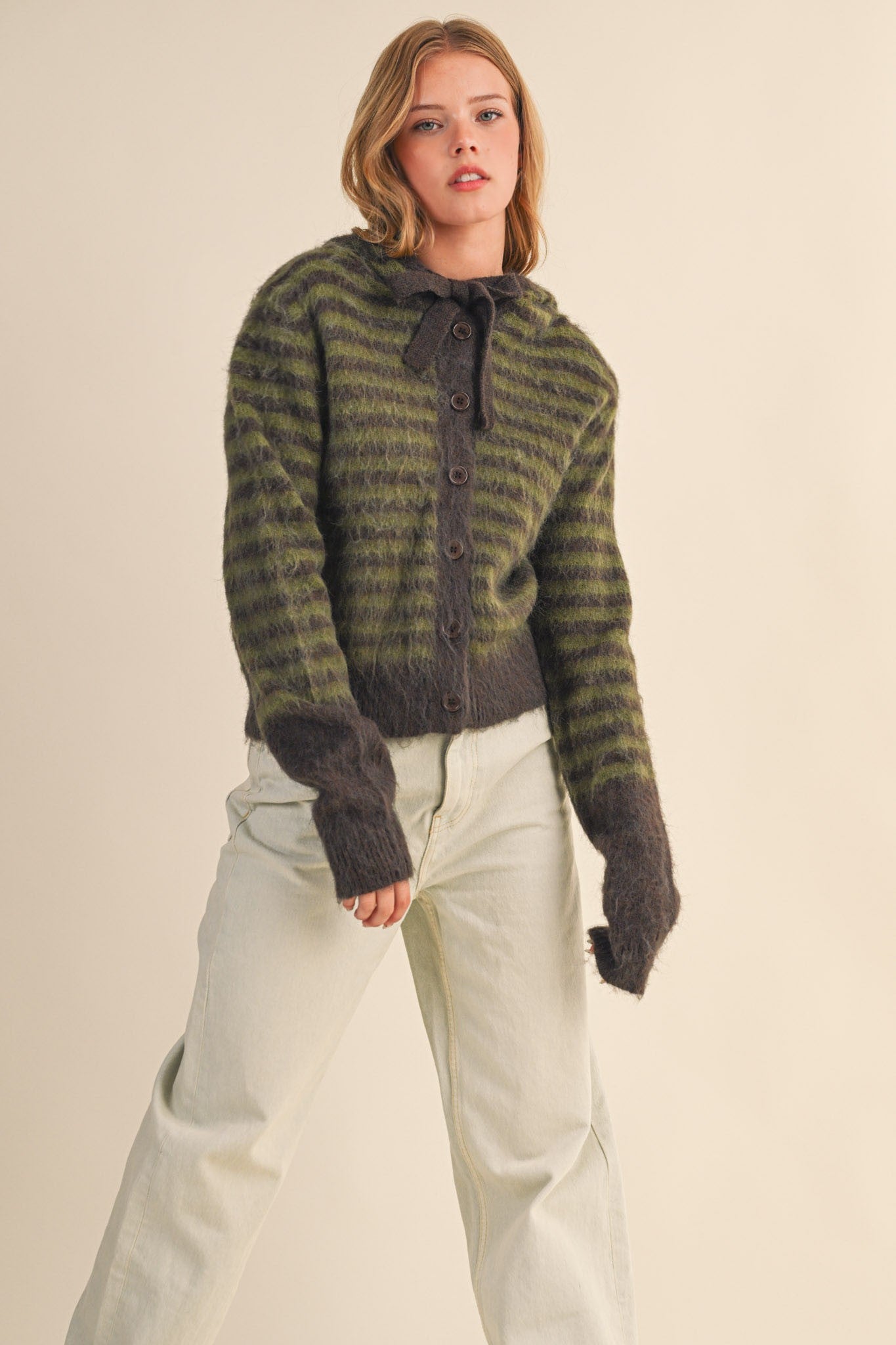Stripe Cardi Sweater - Green