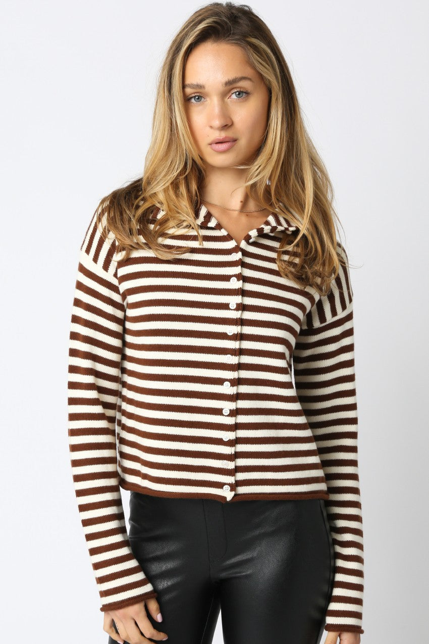 Ivory & Brown Stripe Sweater