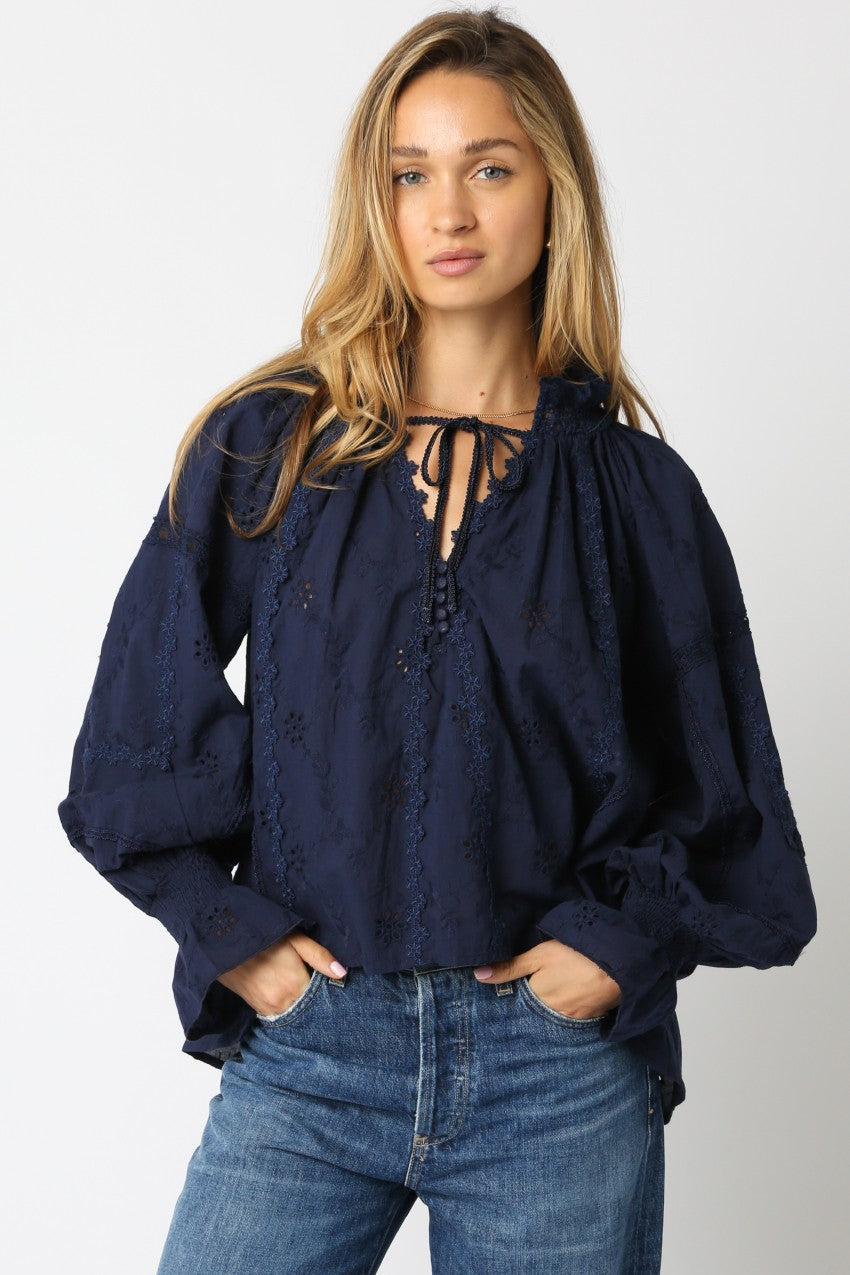 Orient Blue Eyelet Top
