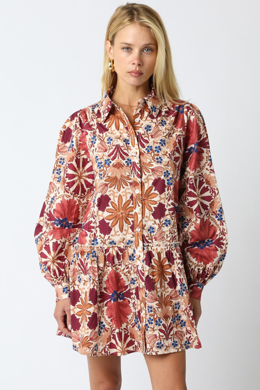 Rust & Cream Fall Floral Dress