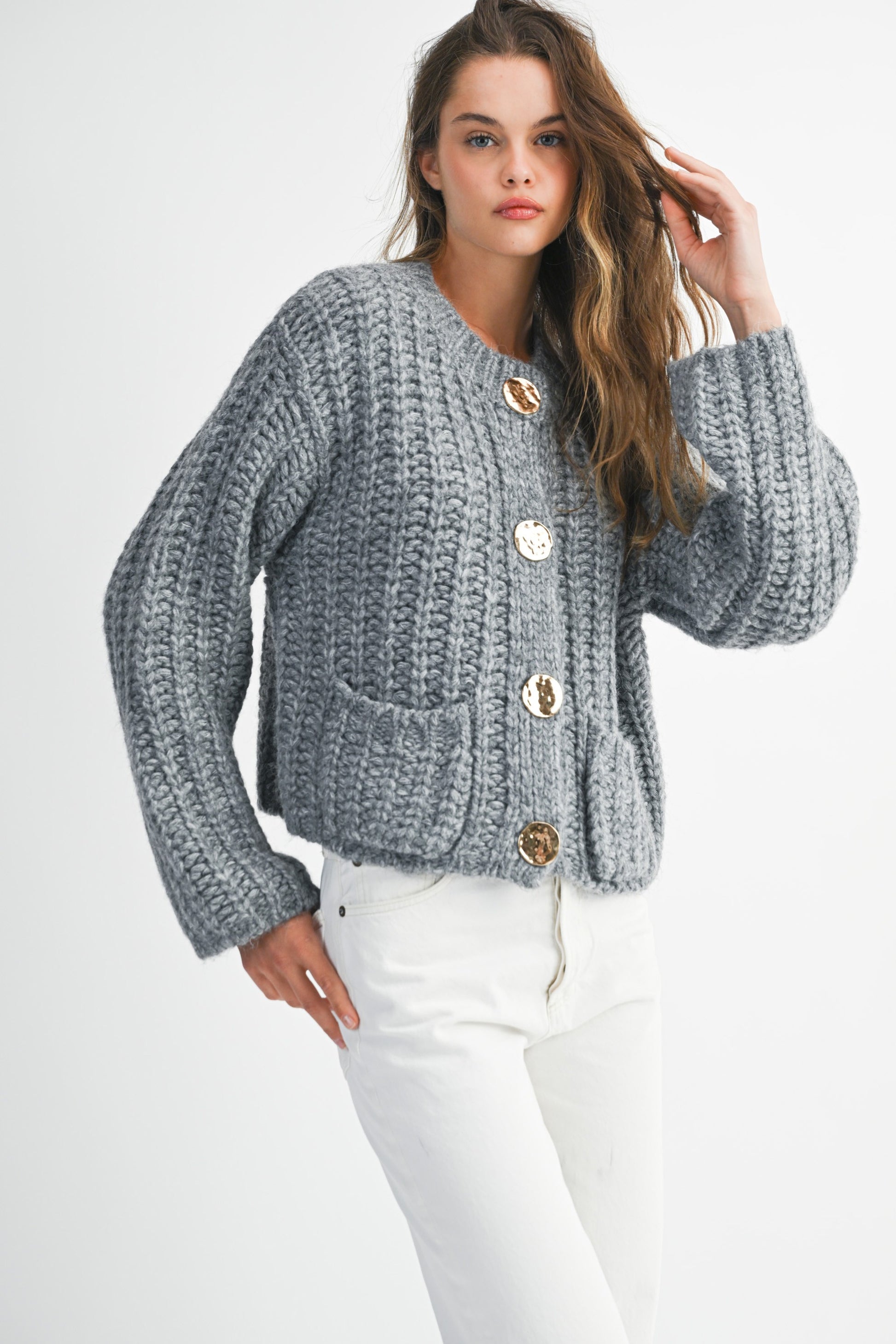 Grey Chunky Button Sweater