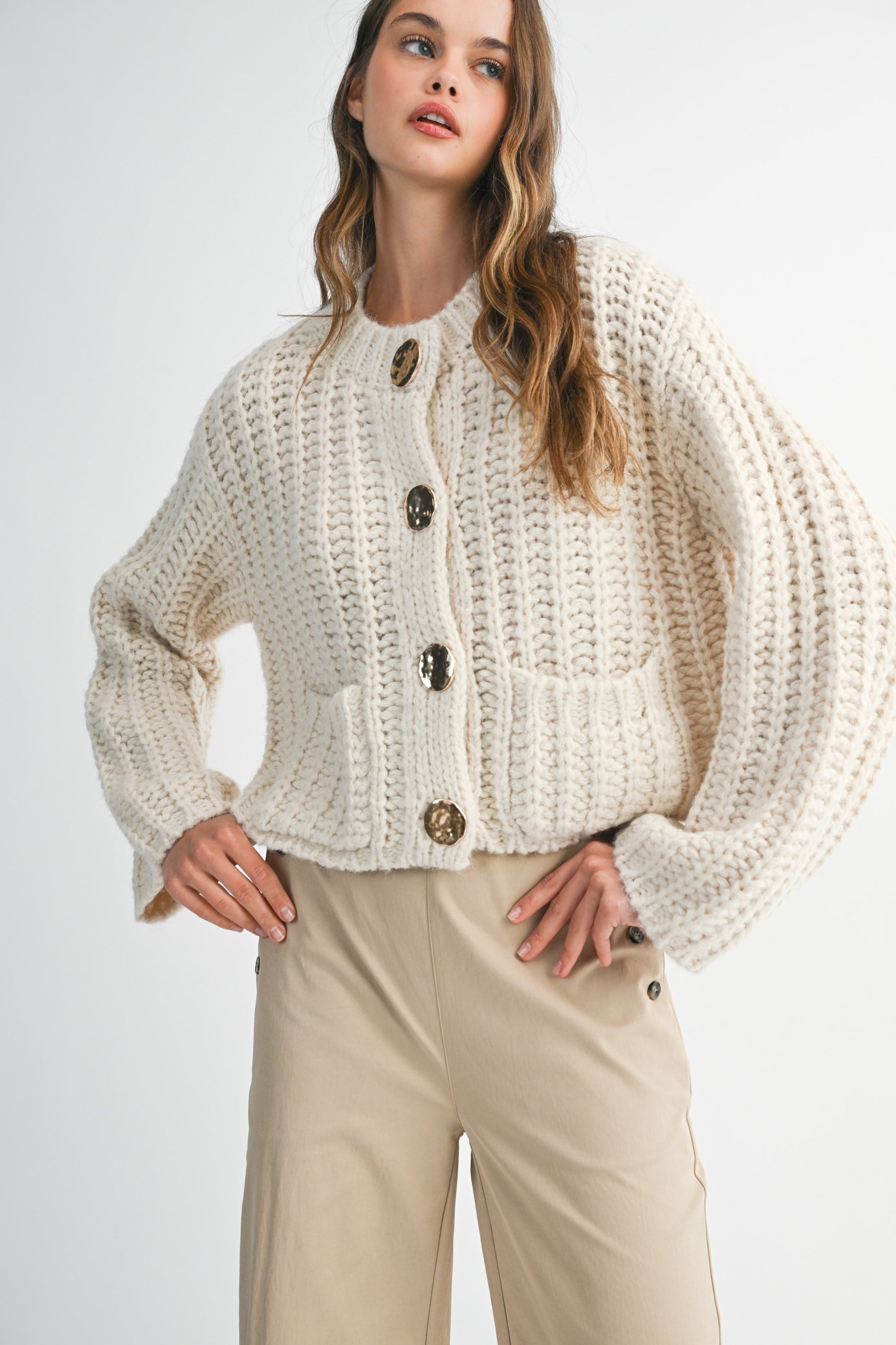 Cream Chunky Button Sweater