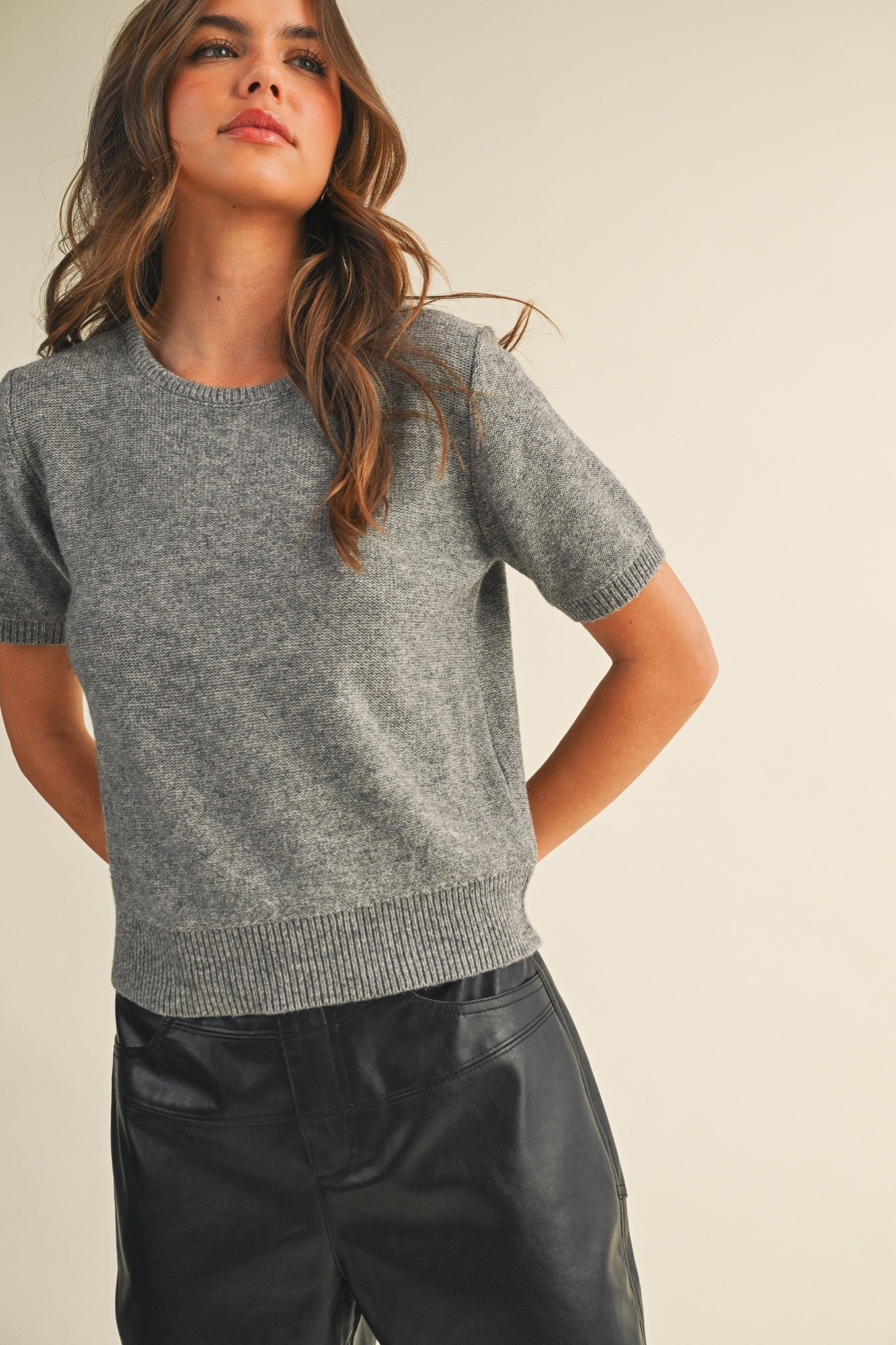 Sarah Short Sleeve Sweater - Grey