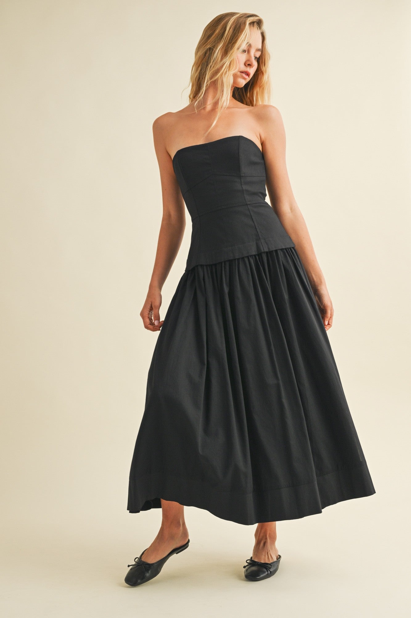 Corset Strapless Midi Dress - Black