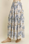 Blue Peony Floral Maxi Skirt