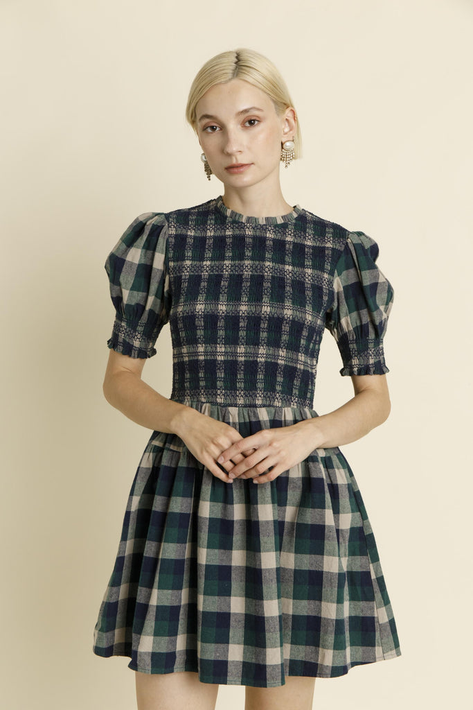 Plaid Smocked Mini Dress