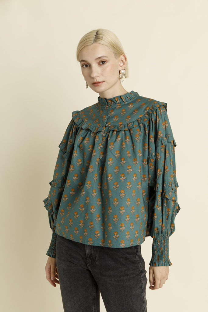Green Ruffled Blouse