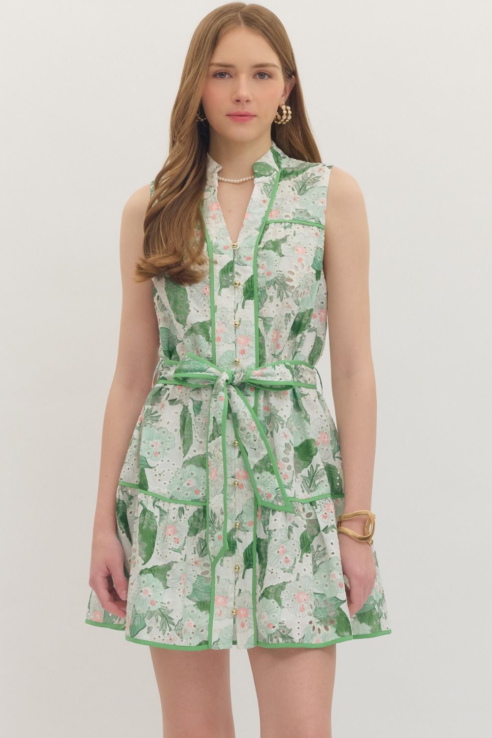 Green Eyelet Mini Dress